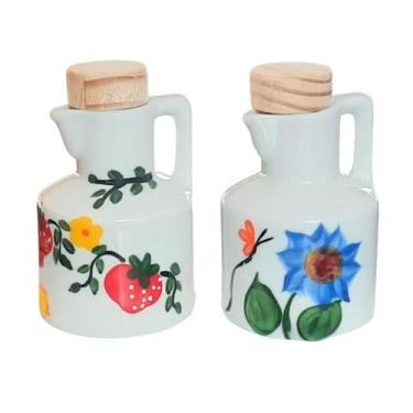 Imagem de Kit Galheteiro de Azeite e Vinagre com Bandeja de Porcelana Decorada -