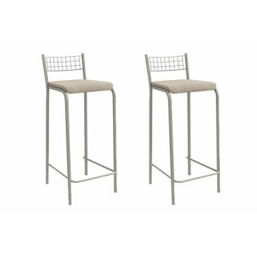 Imagem de Kit 2 Banqueta De Cozinha Gênova 2b705nk Aço 2 Un Niquel-linho Bege Fendi - Kappesberg