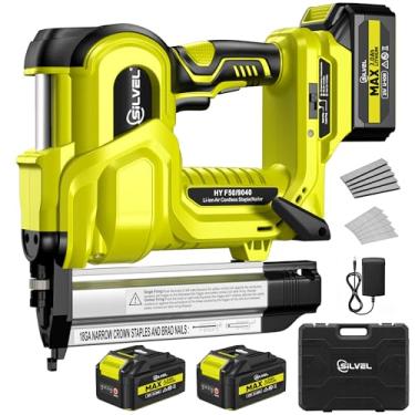 Imagem de SILVEL Pregador sem fio de 5 cm, pregador elétrico 2 em 1 de 21 V com 2 pilhas de 2,0 Ah, 1000 pregos, grampos de 18 GA, profundidade ajustável para marcenaria, melhoria da casa, verde