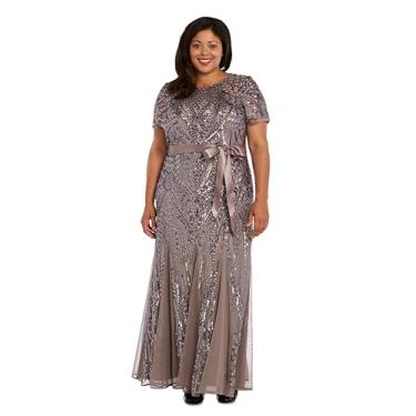 Imagem de R&M Richards Vestido feminino plus size longo com contas, Mocha, 54