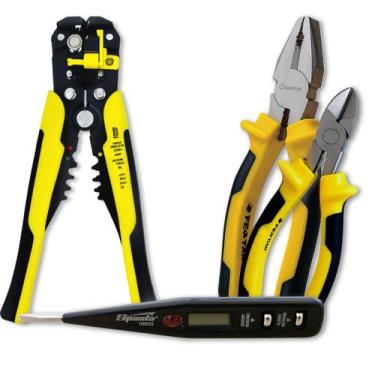 Imagem de Kit Eletrica 4pçs Chave Medidor de Tomada Alicates E Descasca Fios - B