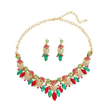 Imagem de LITRENDY Conjunto de joias de Natal com strass brilhante para mulheres, conjunto de colar e brincos de declaração acessório de fantasia de festa de Natal, presente de Natal ideal para ela (strass)