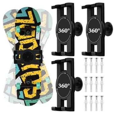 Imagem de DRABPOI 3 peças de suporte de parede para skate, suporte de parede giratório de 360°, suporte de parede universal para skate horizontal em qualquer ângulo, extensível, flutuante, suporte de exibição