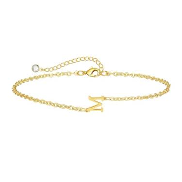 Imagem de Kyerlyn Pulseira com inicial para mulheres, pulseiras ajustáveis com alfabeto A-Z, minúsculas, banhado a ouro 14 K, pulseiras delicadas para meninas, boa sorte, significado, moda, joias para o dia a