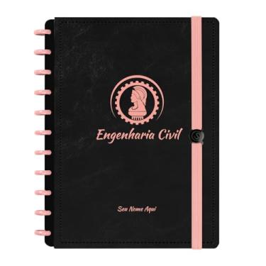Imagem de Caderno De Disco Iscool Inteligente Personalizado 80 Folhas Profissões Preto Rosê Engenharia Civil Grande G
