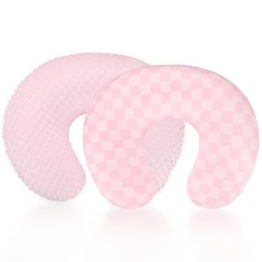 Imagem de DAYEEBALL Pacote com 2 fronhas de amamentação, capas de amamentação removíveis para travesseiros de amamentação, capa elástica e macia para bebês meninas e meninos recém-nascidos (rosa, rosa
