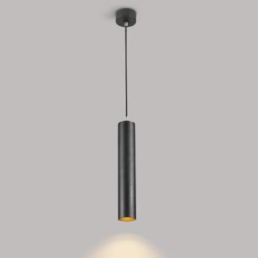 Imagem de Luminária Pendente Moderna De Led 12w Luminária Pendente De Teto De Alumínio Luminárias De Suspensão Com Altura Ajustável Para Sala De Estar Quarto Cabeceira Restaurante Bar, Black-3000k, Cylinder