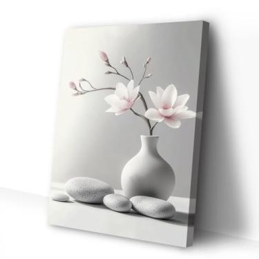 Imagem de CCWACPP Arte de parede Zen Magnólia Impressão em tela Zen Stone Pictures Spa Painting Poster Meditação Espírito Banheiro Yoga Room Decoração de Escritório Emoldurado (40,6 cm x 61 cm)