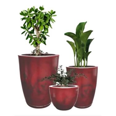 Imagem de Kit 3 Vasos Coluna Bojo Marmorizado 1,2 e Bojo Marmorizado 1 luxo para plantas naturais e artificiais área interna... (Vermelho marmorizado)