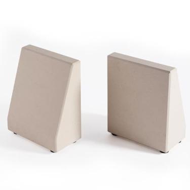 Imagem de Suporte de livro de mármore natural para prateleiras, suportes antiderrapantes para livros pesados, rolha de livros resistente para CDs e livros grandes, suporte de prateleira de livros de luxo, bege