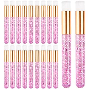 Imagem de TUZAZO 20 pincéis de xampu rosa para cílios – Pincéis de limpeza de cílios de cristal com glitter – Escova de limpeza profunda de poros do nariz para remoção de cravos e limpeza facial (rosa)