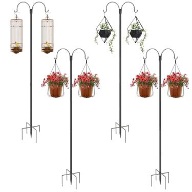 Imagem de OKYMOTOR Gancho ajustável para alimentador de pássaros com base de 5 pinos, pacote com 4 ganchos de pastores para atividades ao ar livre, gancho de pastores de jardim resistente para pendurar cesta de