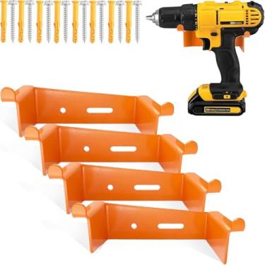 Imagem de JAWULIJA Pacote com 4 porta-furadeiras resistentes, suporte de ferramenta elétrica, suporte de parede, gancho de broca para furadeira sem fio, organizador universal de ganchos para garagem e oficina