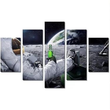 Imagem de Kit quadro decorativo 5 peças 95x60cm Astronautas Na Lua