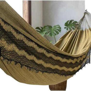 Imagem de Rede de Dormir Descanso Casal, Jeans Confortável E Resistente(Mostarda C/Franjas)