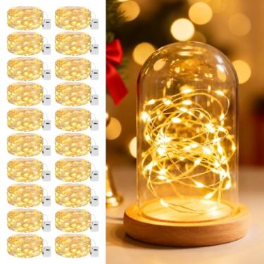 Imagem de litogo Pacote com 20 luzes LED de fadas operadas a pilha, 2 m e 20 LEDs, 3 modos, mini luzes cintilantes, luz estrelada à prova d'água para casamentos, potes de pedreiro, festas, decorações de Natal