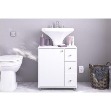 Imagem de Bancada de Banheiro 3386 1 Porta e 3 Gavetas c/Pé 60cm cor Branco - Po