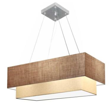 Imagem de Lustre Pendente Duplo Retangular Vivare Md-4321 Cúpula Em Tecido 80x40cm X 70x30cm - Bivolt Palha-bege 127/220v