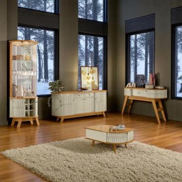 Imagem de Conjunto Turim C/ Buffet Verona C/ Cristaleira Nina C/ Mesa De Centro Cumaru/opala