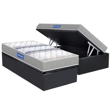 Imagem de Conjunto Box Baú Solteiro Colchão Espuma Probel D45 Guarda Costas Double Face Gray + Base Crc Suede Gray(88x188)