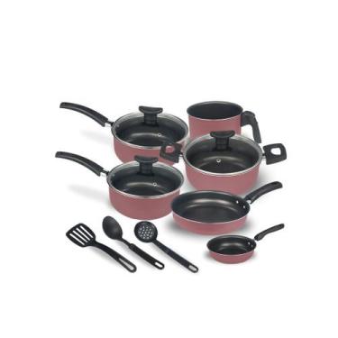 Imagem de Jogo de Panelas Antiaderente 9 Peças com Tampas de Vidro e Utensílios 