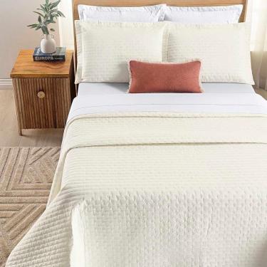 Imagem de Kit Cobre Leito Colcha Quality Queen 3 Peças Percale 200 Fios Bordado - Palha