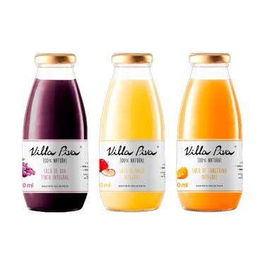 Imagem de Kit 3 Sucos Integrais Villa Piva 300ml: Uva, Maçã, Tangerina