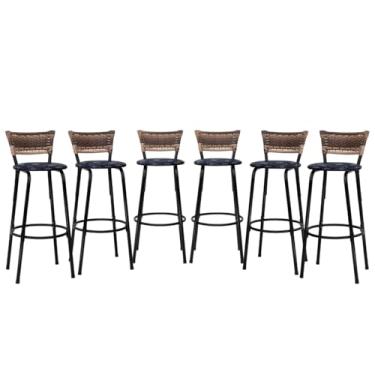 Imagem de Banqueta Altas Junco Cappuccino Estrutura Preta 70cm Para Balcão Cozinha, Bar, Bistrô, Americano Kit 06 Unidades - Itagold (Floral Preto)