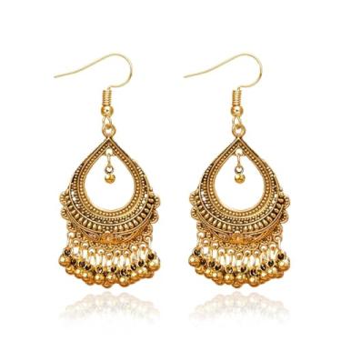 Imagem de Jhumkas Brincos indianos para mulheres, vintage, dourado, Chandbali, brincos étnicos de Bollywood, pingente de gota Jhumki, joia tradicional para roupas indianas, vestido de festa, Metal, Sem pedra