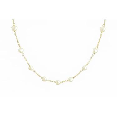 Imagem de AURUM SEMIJOIAS | Colar Choker Gargantilha Feminina de Corações de Pérolas Folheado a Ouro, Dourado, Medindo 35cm com 5cm de Extensor, Peça Delicada com Ótimo Caimento, Presente Feminino, Aniversário, Mães, Esposa, Namorada, Semijoias Finas Para Mulheres Elegantes