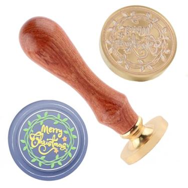 Imagem de Carimbo de lacre de cera de Natal, carimbos de latão e cabo de madeira, cabeça para cartões de Natal, convites, cartas, envelopes, cartões de felicitações, presentes