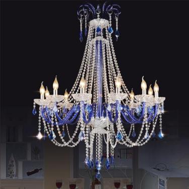 Imagem de Lustre de cristal azul europeu para velas, luxuoso, ideal para sala de estar, restaurante, quarto, hotel, villa, loja de roupas, salão de beleza, café, bar e karaokê (8 lâmpadas).