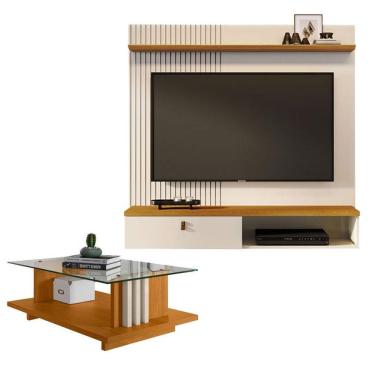 Imagem de Estante Home Theater Suspenso íris Com Mesa De Centro Frizz Cinamomo Off White - Madetec