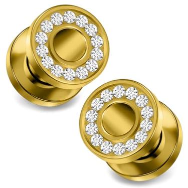 Imagem de Ocptiy 10G-00G Astm F136 Túneis de titânio para parafusos de orelha, ajustados, alargadores, alargadores, alargador, piercing de joias para mulheres e homens, prata, ouro, 1 par, 10 Gauge = 2.5mm