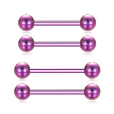 Imagem de QUZIONE Joias de piercing de mamilo, halteres de titânio G23 14G 14 mm 12 mm Anéis de língua rosqueados internamente barra reta, joia corporal hipoalergênica para homens e mulheres, 1 par (rosa)