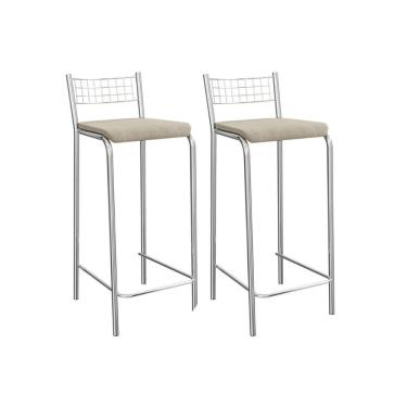 Imagem de Banqueta Sala De Jantar Gênova 2b705cr Aço Kit 2 Un Cromado-linho Bege Fendi - Kappesberg