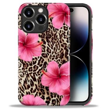 Imagem de Capa para iPhone 14 Pro Max Estética Padrão Bonito Fino À Prova de Choque Proteção de Corpo Inteiro para Meninas Mulheres, P Hibisco Leopardo Estampa Cheetah