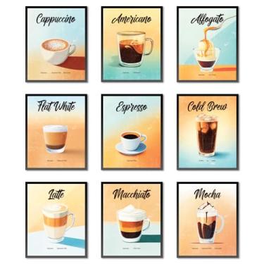 Imagem de 9 peças de arte de parede de café para estética de sala de cozinha, colagem de presentes de receita de café vintage para bar, cozinha, casa, quarto, sala de jantar, decoração de parede, sem moldura