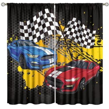Imagem de Cortinas de carro de corrida para quarto de meninos, cortinas estampadas de carro esportivo de corrida para sala de estar, sala de jogos, tratamento de janela de berçário, conjunto com 2 painéis