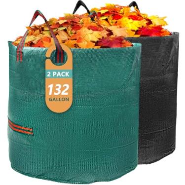 Imagem de Garrdeen Pacote com 2 sacos de lixo reutilizáveis de 132 galões (verde + preto), sacos duráveis para gramado e folhas com alças reforçadas, sacos de jardim dobráveis jumbo para limpeza, paisagismo e