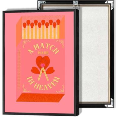 Imagem de A Match Made In Heaven Matchbox Canvas Wall Art Heart Themed Match Design Posters Lively And Romantic Style Prints Decoração de parede laranja e rosa para sala de estar quarto dormitório decoração 30