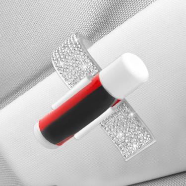 Imagem de I3DIDEA Elegante suporte de batom de strass para carro, 1 pacote com acessórios de carro brilhantes para mulheres, protetor labial com viseira de sol, organizador de protetor labial com cristais