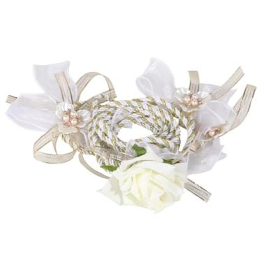 Imagem de LUMINFLY Corda de laço de casamento, ouro 63 e branco com flores de fita, acessório elegante para cerimônia cristã