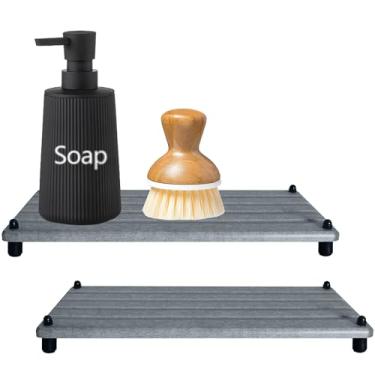 Imagem de 2 bandejas de pedra absorvente de água para pia de banheiro e balcão de cozinha, suporte de pia de diatomita de secagem rápida, bandeja de penteadeira, suporte de sabão para as mãos com pés