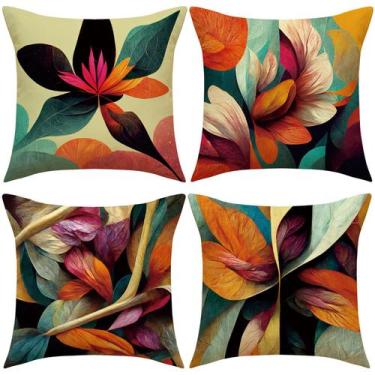 Imagem de Capa de travesseiro de linho vintage com design floral 45x45cm - yiwei