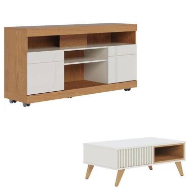 Imagem de Rack Bancada Yara Freijó Off White Com Mesa De Centro Jeri Off White Freijó - Colibri