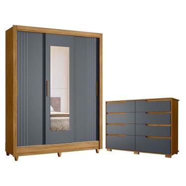 Imagem de Guarda Roupa Casal Bolívia E Cômoda Georgia Freijó Cinza - Moval