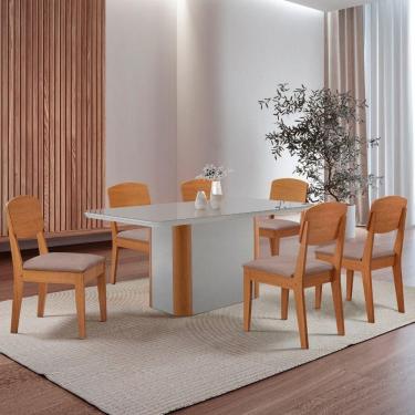 Imagem de Mesa De Jantar Isadora 180cm Tampo Mdf Vidro Com 6 Cadeiras