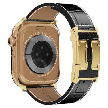 Imagem de Pulseira magnética de couro compatível com Apple Watch SE Ultra 2 séries 10, 9, 8, 7, 6, 5, 4, 3, 2 e 1, Ultra, para iWatch 38, 40, 41, 42, 44, 45, 46, 49 mm, para mulheres e homens (pulseira preta +