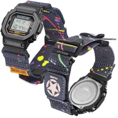Imagem de DAVILANE Pulseira de relógio militar de nylon de 16 mm para série G-Shock GD/DW/GW/GA (GD-350, DW-5600, GW-6900, GA-100/200/2100) - Pulseira de relógio de liberação rápida com patches intercambiáveis